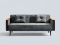 Dark Gray Velvet Loveseat with Wood Armrests and 2 Tufted Pillows, 70.9 x 33.5 x 33.9 in