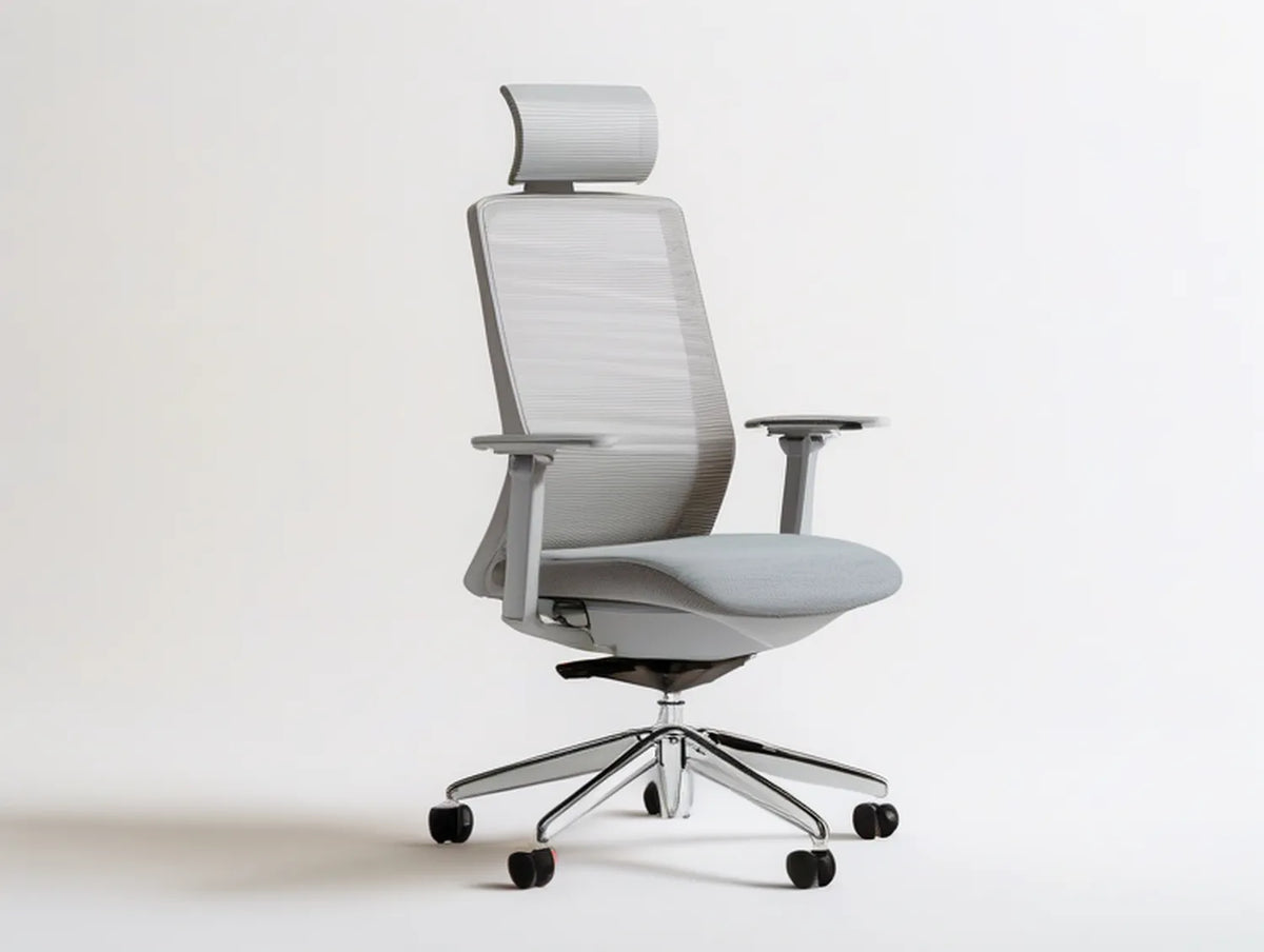 High-Back Mesh Office Chair with Adjustable Headrest and Armrests, White/Gray/Black, 64 x 64 x 117-127 cm