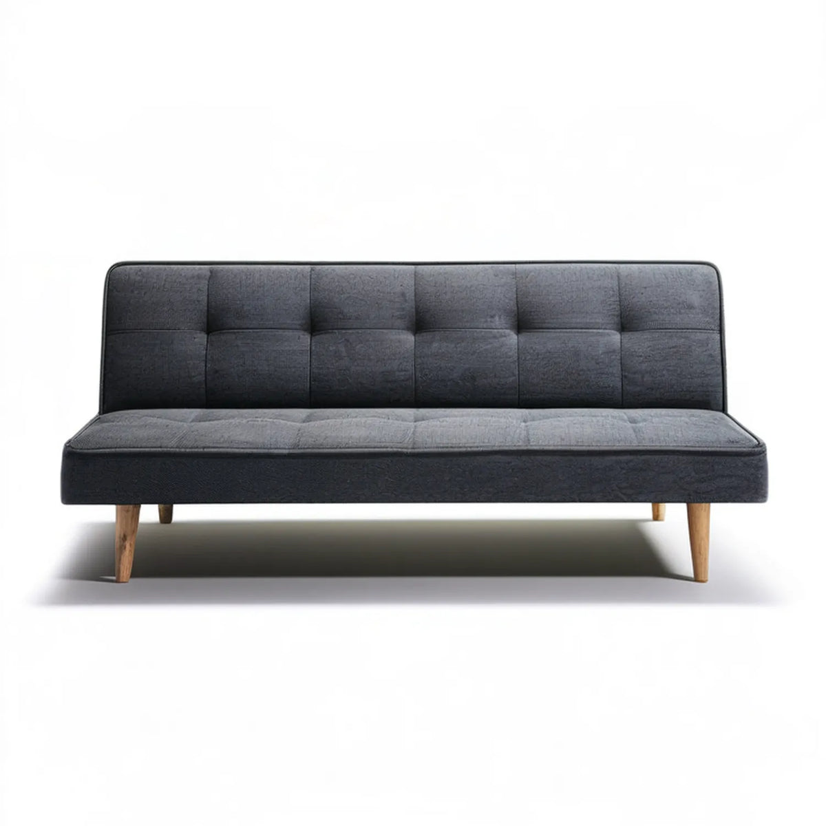 Dark Gray 3-Seat Tufted Upholstered Sofa with Natural Brown Wood Legs, 74.8 x 33.5 x 32.3 in