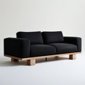 Black Polyester Upholstered Loveseat with Natural Rubberwood Base, 71 x 35 x 32 in