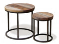 2-Piece Round Nesting Side Table Set, Reclaimed Hardwood and Steel, Brown/Black, Large 16.1 in. Diameter x 17.7 in. H, Small 12.6 in. Diameter x 14.6 in. H