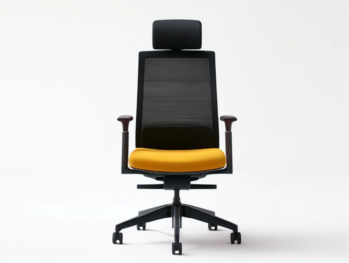 High-Back Mesh Office Chair with Headrest, Adjustable Arms, Black/Yellow, 25.6 x 25.6 x 47.2-51.2 in