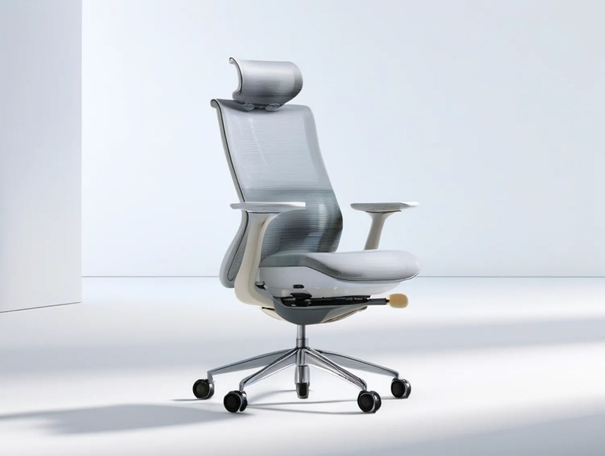 Gray and Silver Ergonomic Mesh Office Chair with Adjustable Headrest and Arms, 25.6 x 25.6 x 46.5-50.4 in