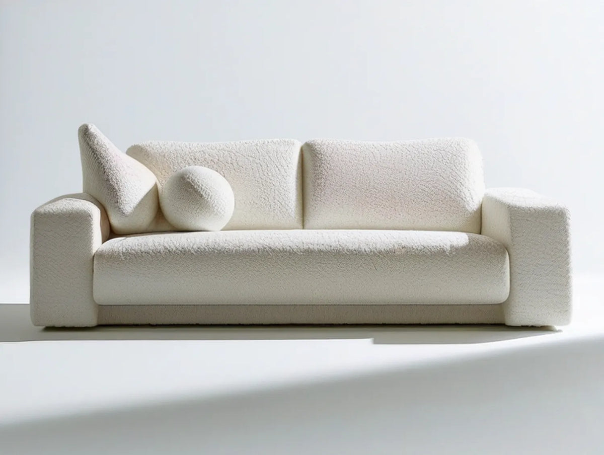 White 3-Seater Boucle Sofa, 87 x 38 x 31 in