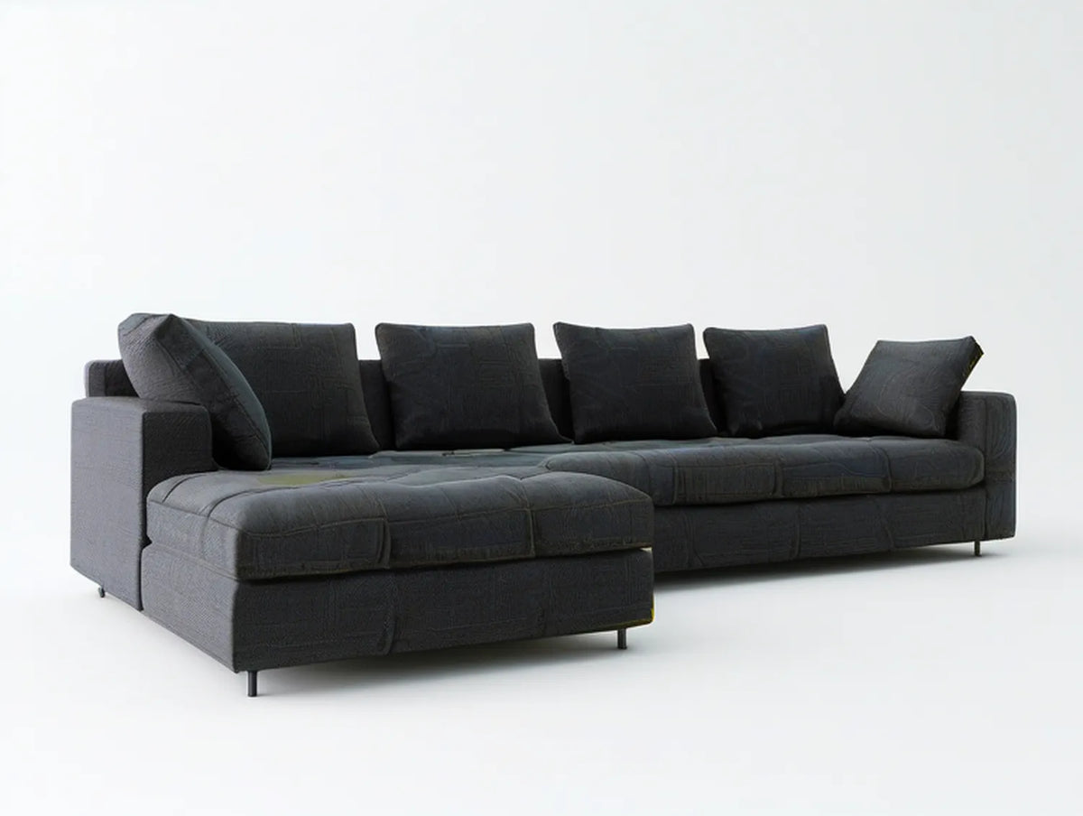 118 in Black Polyester Left-Facing Sectional Sofa with Chaise