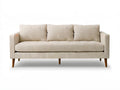 Beige Polyester Corduroy 3-Seat Sofa with Brown Wood Legs, 81.1 x 34.6 x 34.6 in