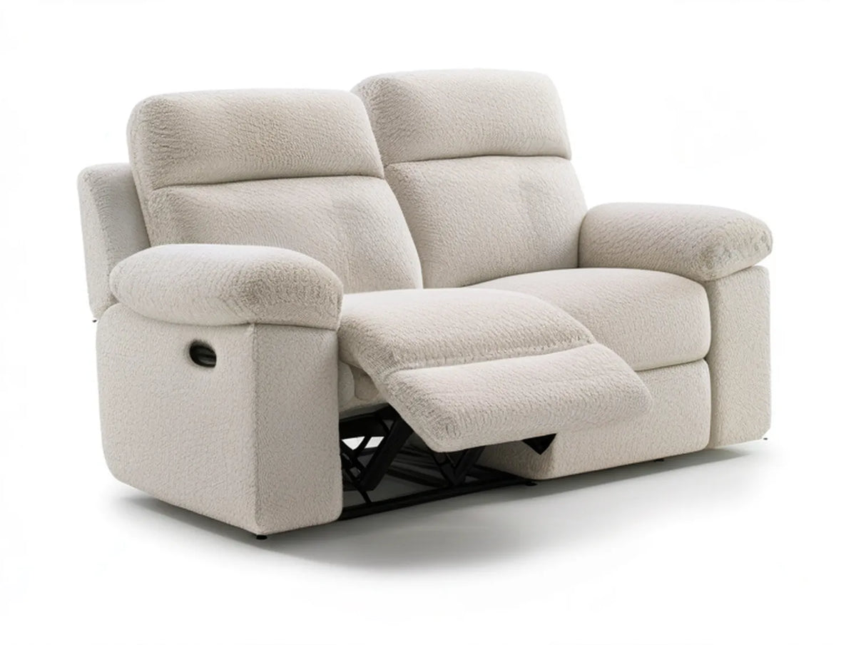 Ivory Bouclé Manual Reclining 2-Seat Loveseat, 63 x 38 x 40 in