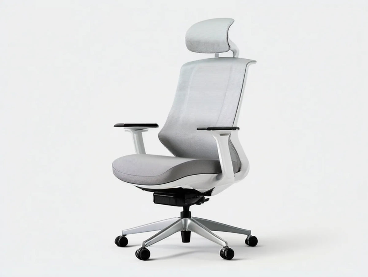 Ergonomic Gray, White and Black Mesh Office Chair with Headrest, 68 x 68 x 116-126 cm