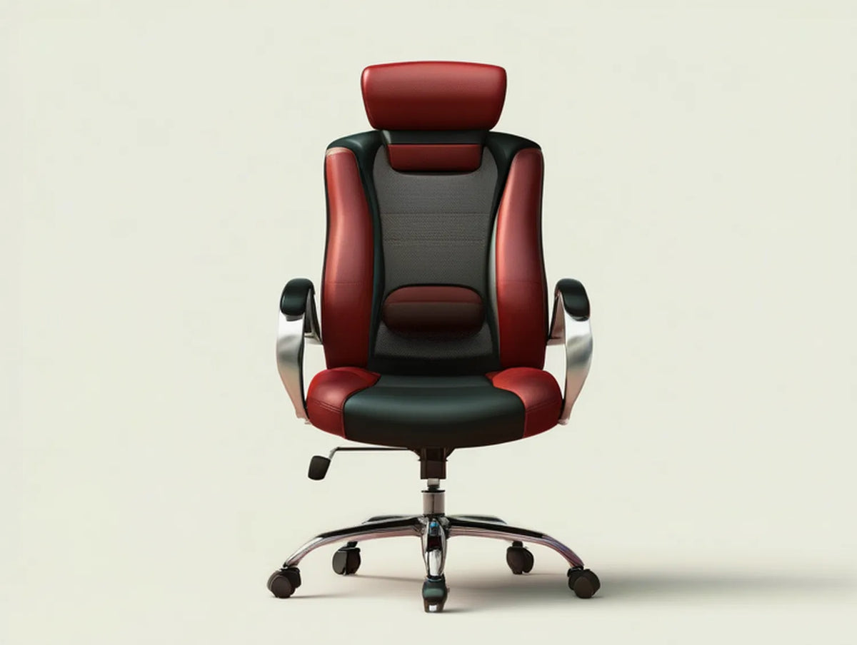 High-Back Ergonomic Office Chair with Adjustable Headrest, Red/Black/Silver, 27.6 x 27.6 x 47.2-51.2 in