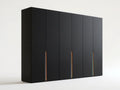 Black 6-Door Wardrobe with Gold Handles, 118.1 x 23.6 x 78.7 in