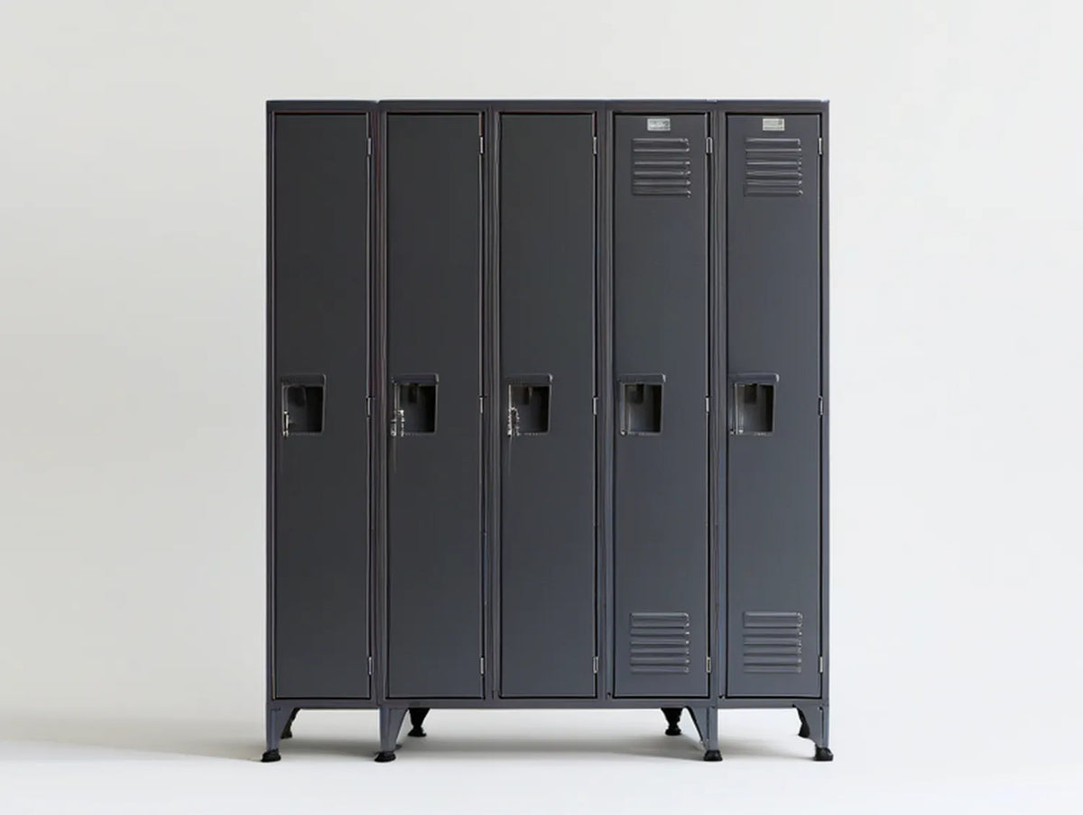 Black 5-Door Steel Storage Unit with Recessed Handles, 60 x 18 x 72 in