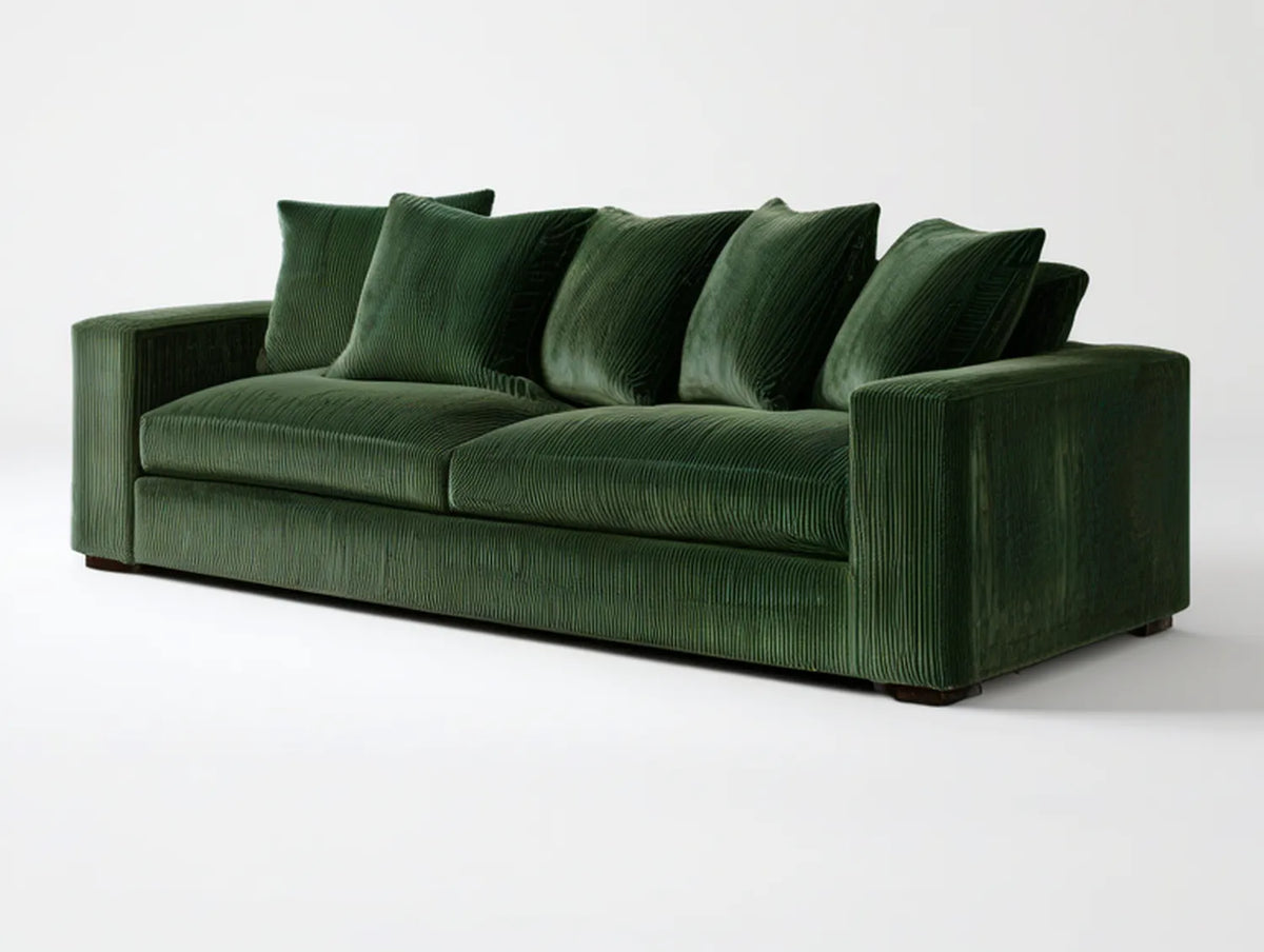 90 x 39 x 33 in Dark Green Corduroy Upholstered 3-Seater Sofa with Dark Brown Feet
