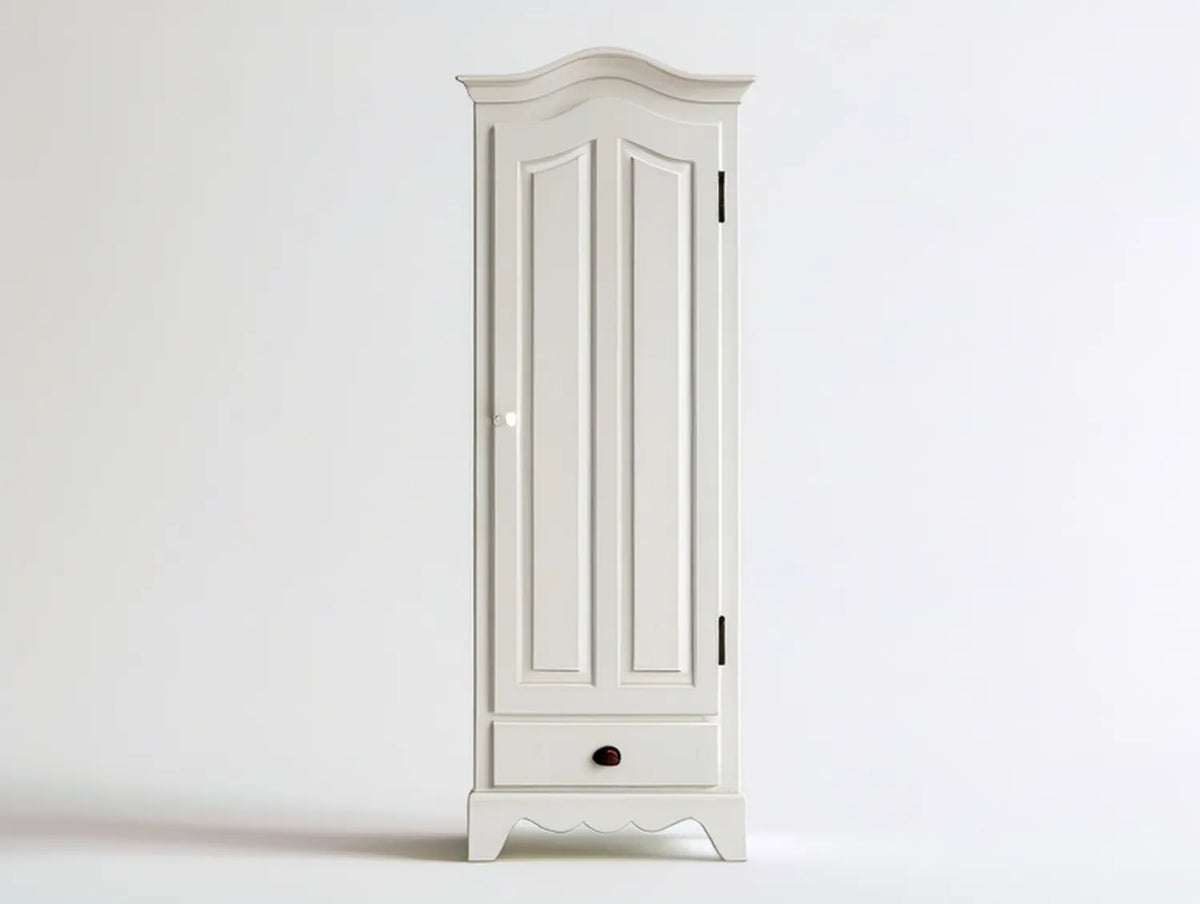 White MDF Storage Armoire with Door and Bottom Drawer, 24 x 16 x 72 in