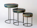3-Piece Round Nesting Accent Table Set, Painted MDF Tops with Black Steel Frames, Blue/Green/Black/Brown/Red, 19.7 x 23.6 in, 17.7 x 19.7 in, 15.7 x 15.7 in