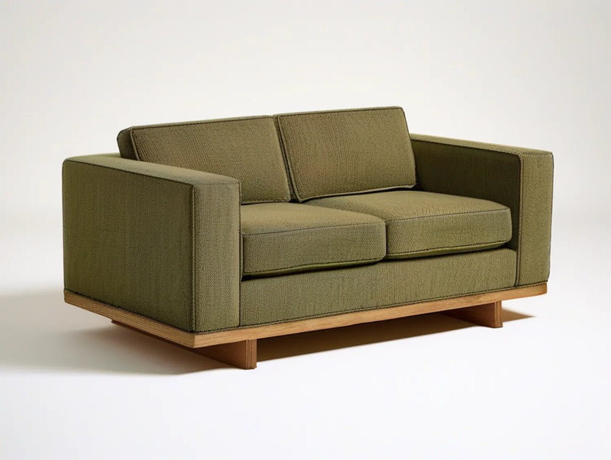 63 in Olive Green Polyester Upholstered 2-Seat Sofa with Natural Brown Rubberwood Base